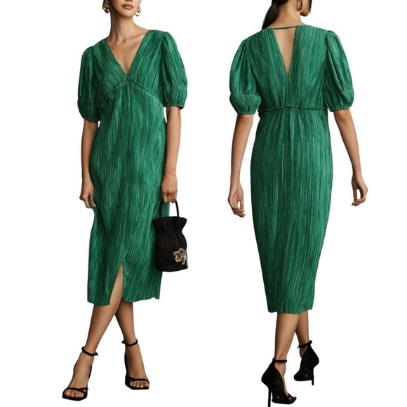 Anthropologie Dresses & Skirts - BY ANTHROPOLOGIE V-Neck Pleated Slim Midi Dress